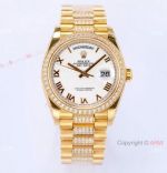 (EW) Swiss Copy Rolex Day Date Watch 36 Yellow Gold Center Diamond Strap